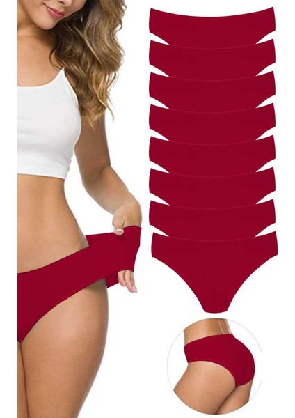 8 Adet Kadın Dikişsiz Lazer Kesim Esnek Iz Yapmayan Külot Bordo