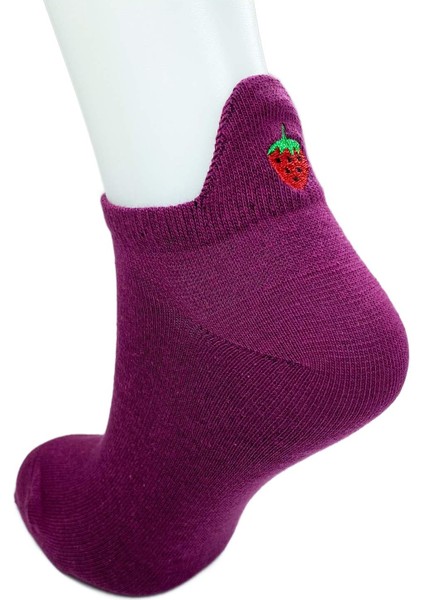 6 Çift Çilek Nakış Baskılı Pamuklu Yumuşak Kadın Bilek Çorap