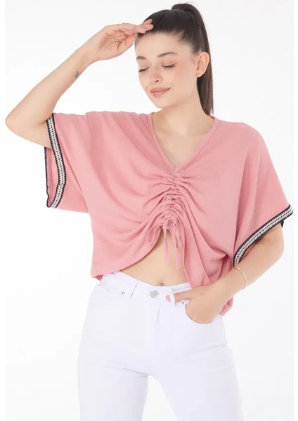 V Yaka Büzgülü Detaylı Bluz indirimleri