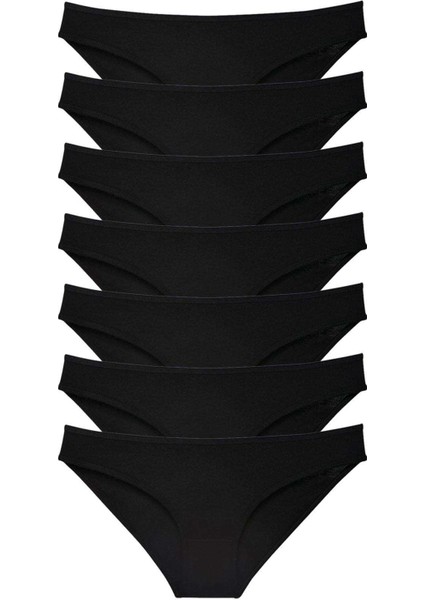 7 Adet Süper Eko Set Likralı Kadın Slip Külot Siyah