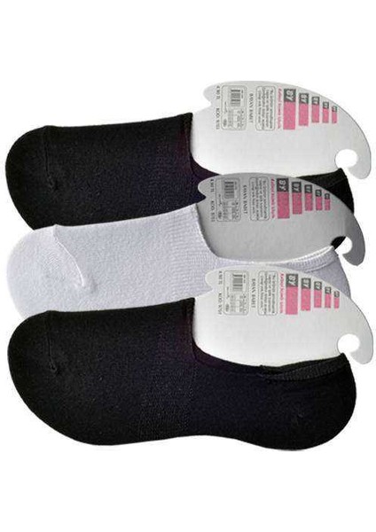 Siyah ve Beyaz Kadın Babet Çorap 3 Çift