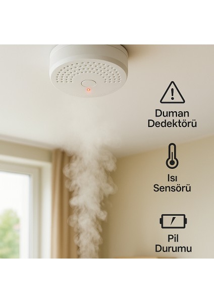 Ct-9451 Pilli Duman Dedektörü Kablosuz Yangın Alarm Sensörü