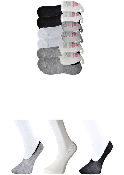 Siyah Gri ve Beyaz Kadın Babet Çorap 6 Çift