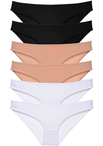 6 Adet Süper Eko Set Likralı Kadın Slip Külot Siyah Ten Beyaz