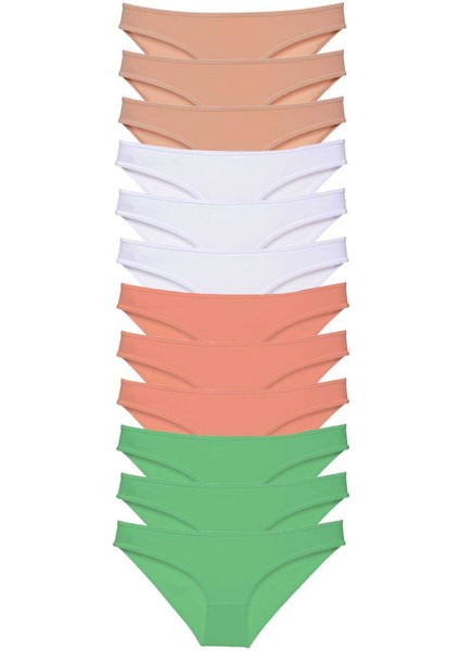 12 Adet Süper Eko Set Likralı Kadın Slip Külot Ten Beyaz Pudra Yeşil