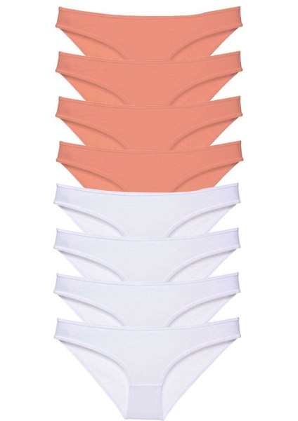 8 Adet Eko Set Likralı Kadın Slip Külot Pudra Beyaz