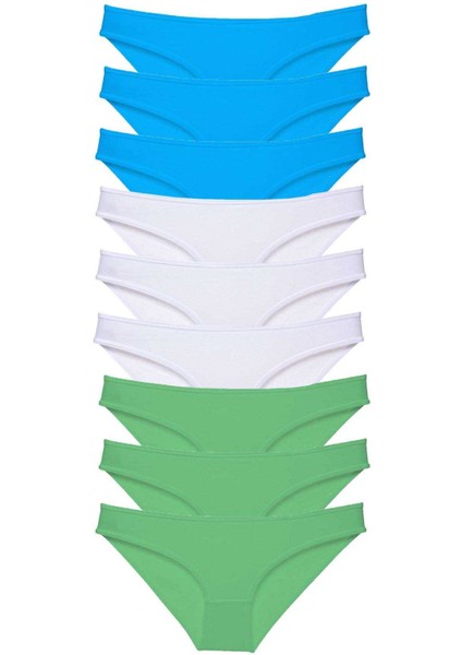 9 Adet Süper Eko Set Likralı Kadın Slip Külot Yeşil Beyaz Mavi