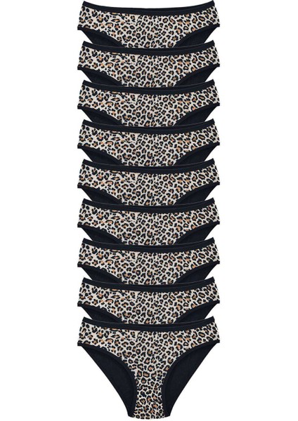 9 Adet Leopar Desenli Likralı Yumuşak Dokulu Kadın Slip Külot