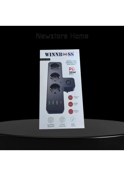 Akım Korumalı 3 X USB 1 X Type-C Girişli 3'lü Priz Uzatma Kablosu