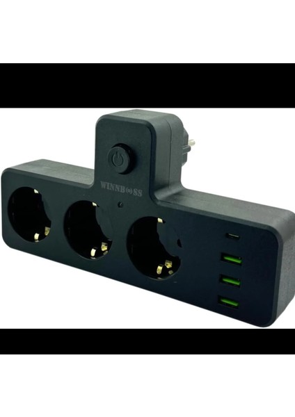 Akım Korumalı 3 X USB 1 X Type-C Girişli 3'lü Priz Uzatma Kablosu