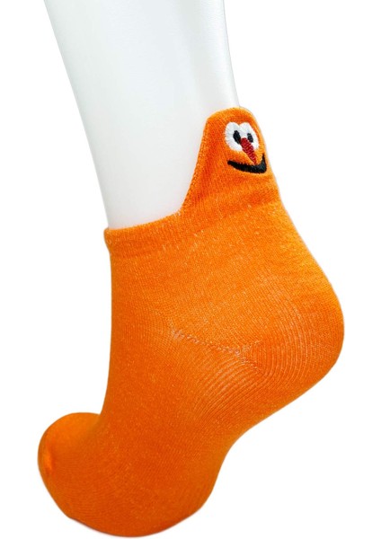 6 Çift Emoji Desen Nakış Baskılı Kadın Pamuklu Bilek Çorap