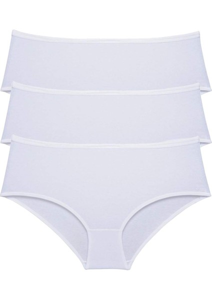 3 Adet Kadın Yüksek Bel Bato Külot Beyaz