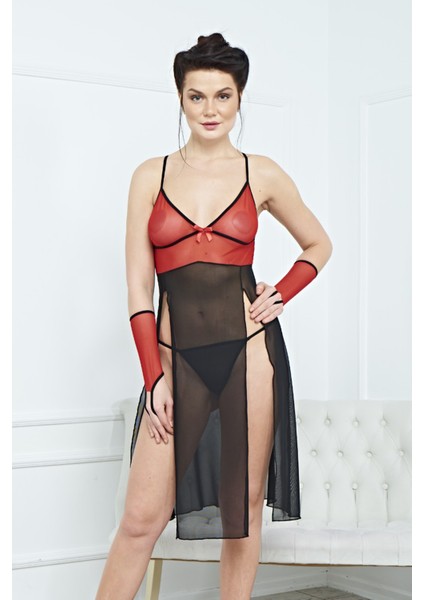 Kadın Şık Fantezi Uzun Elbise Gecelik Harness 3864 - Royaleks