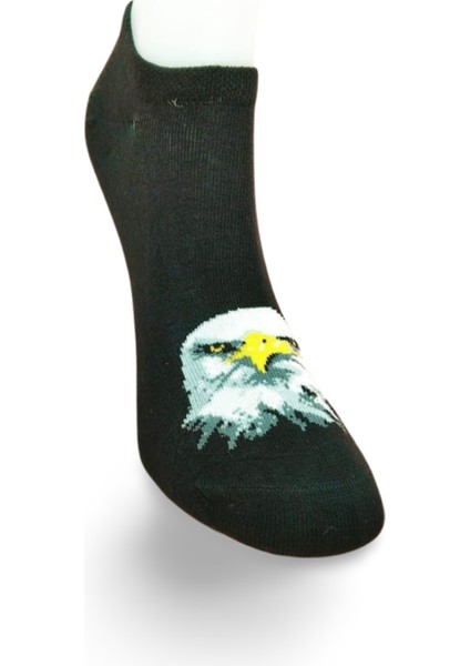Siyah Beyaz Kartal Desenli Sportif Unisex Kısa Bilek Çorap Yazlık 1 Çift
