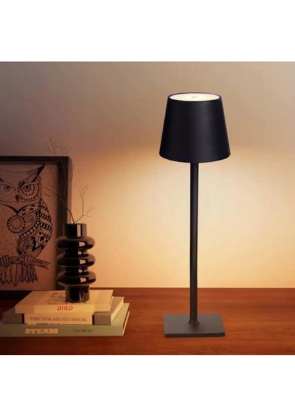 CT-8437 LED Dekoratif Şarjlı Masa Üstü Lambası Dokunmatik 3 Farklı Renk Ayarı Lamba Siyah