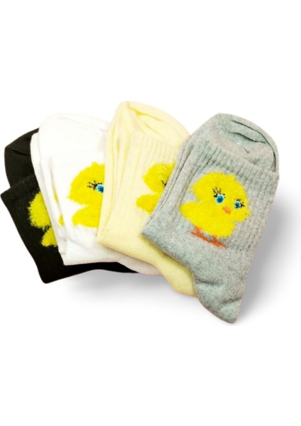 Peluş Civciv Işlemeli Kadın Soket Çorap 4 Çift fiyatları
