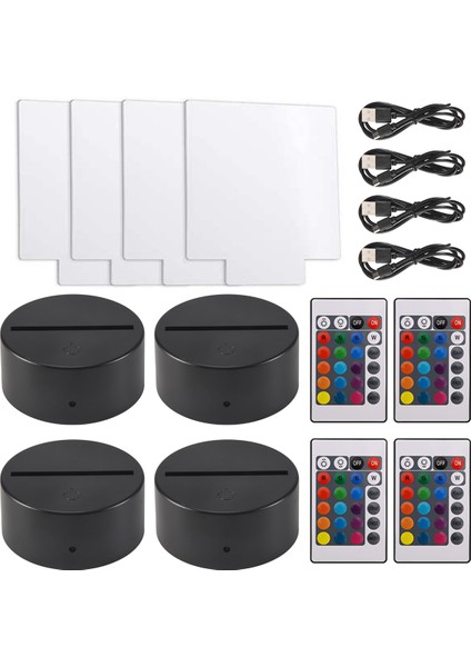 3D Gece LED Işık Lamba Tabanı 4 Berrak Akrilik Levhalı 4 Uzaktan Kumanda, Çocuk Odası Çubuğu Için 16 Renk Ayarlanabilir (Yurt Dışından) fiyatları