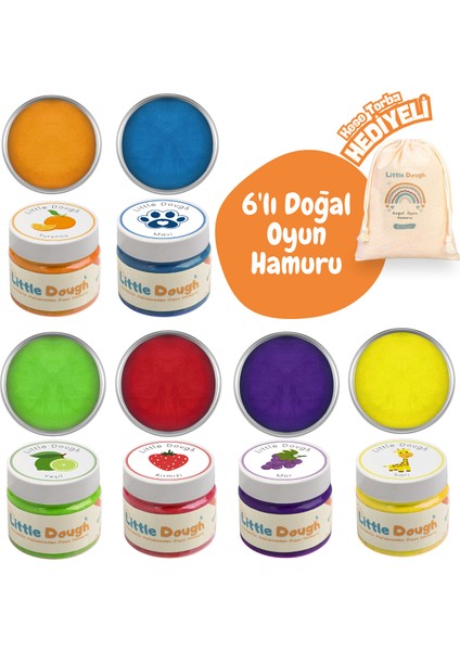 6'lı Doğal Oyun Hamuru 6*150GR - Turuncu, Mavi, Yeşil, Kırmızı, Mor, Sarı