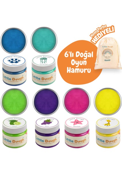 6'lı Doğal Oyun Hamuru 6*150GR - Mavi, Turkuaz, Yeşil, Mor, Pembe, Sarı
