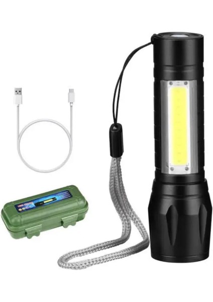 Ct-8024 Flaşlı Polis Cep Led El Feneri Taşınabilir Şarjlı Usb-C 3 Fonksiyonlu Işık Lamba