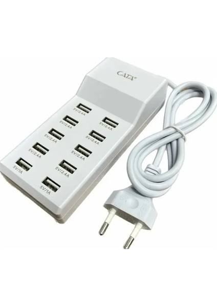 CT-2554 10'lu USB Şarj Cihazı Çoğaltıcı Çoklayacı Dağatıcı 10 Adet USB Girişli Beyaz 2.4A