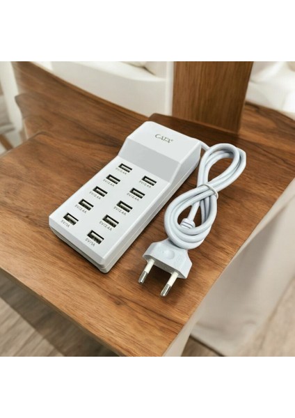 CT-2554 10'lu USB Şarj Cihazı Çoğaltıcı Çoklayacı Dağatıcı 10 Adet USB Girişli Beyaz 2.4A