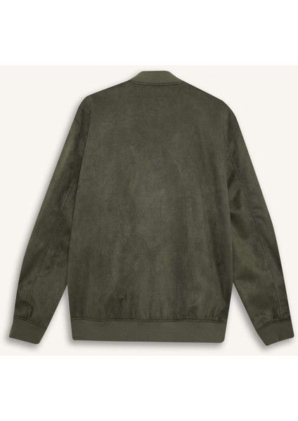Slim Fit Dar Kesim Süet Kolej Yaka Fermuarlı Çift Cepli Mevsimlik Baharlık Bomber Mont Ceket A3866AX25AU