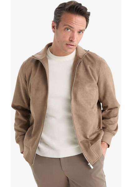 Slim Fit Dar Kesim Dik Yaka Astarlı Fermuarlı Cepli Süet Mevsimlik Baharlık Mont D1524AX25AU fırsatları