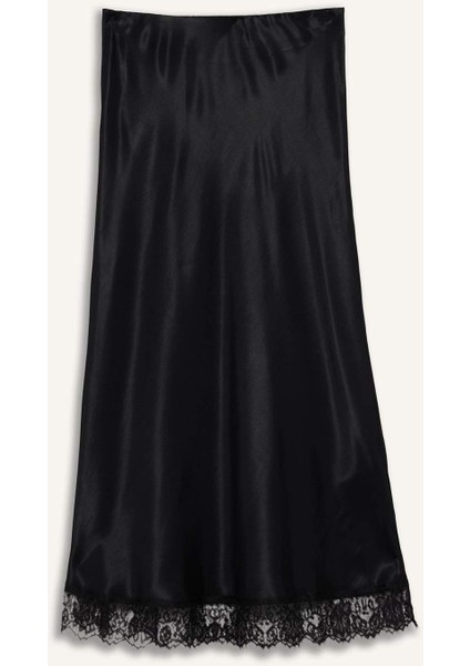 A Kesim Normal Bel Saten Midi Etek