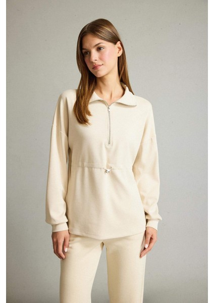 Polo Yaka Beli Lastikli Yarım Fermuarlı Modal Sweatshirt G2922AX25AU modelleri