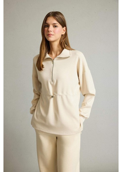 Polo Yaka Beli Lastikli Yarım Fermuarlı Modal Sweatshirt G2922AX25AU fırsatları