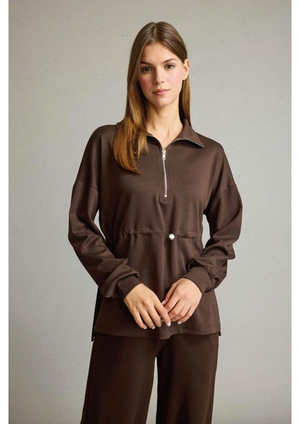 Polo Yaka Beli Lastikli Yarım Fermuarlı Modal Sweatshirt G2922AX25AU