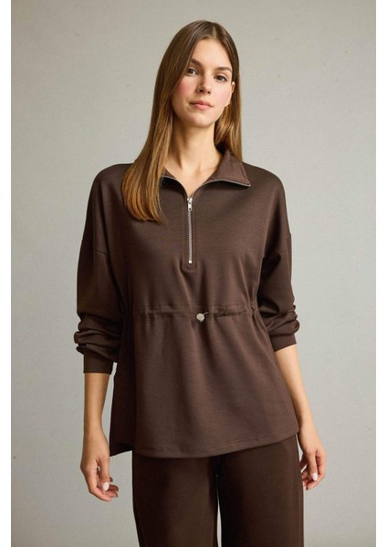 Polo Yaka Beli Lastikli Yarım Fermuarlı Modal Sweatshirt G2922AX25AU modelleri