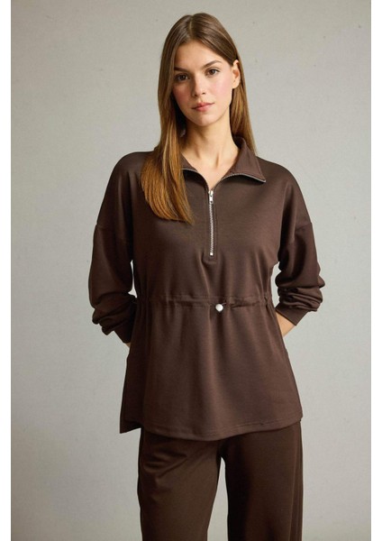 Polo Yaka Beli Lastikli Yarım Fermuarlı Modal Sweatshirt G2922AX25AU fırsatları