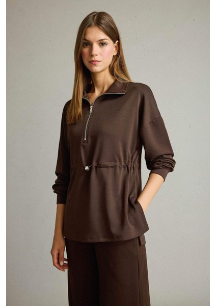 Polo Yaka Beli Lastikli Yarım Fermuarlı Modal Sweatshirt G2922AX25AU indirimleri