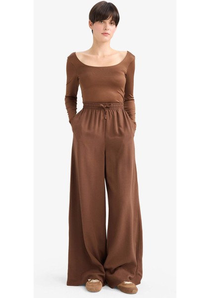 Wide Leg Yüksek Bel Keten Karışımlı Pantolon E0127AX25AU