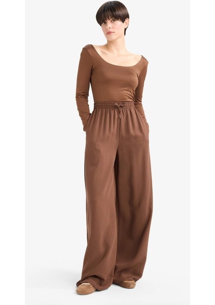 Wide Leg Yüksek Bel Keten Karışımlı Pantolon E0127AX25AU fiyatları