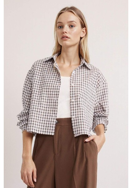 Coool Oversize Geniş Kalıp Crop Kareli Uzun Kollu Gömlek E6934AX25AU indirimleri