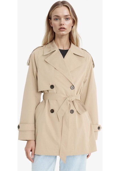 Regular Fit Kemerli Düğmeli Cepli Trençkot E8583AX25AU