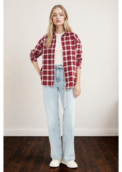 Oversize Geniş Kalıp Kareli Uzun Kollu Gömlek F9470AX25AU fiyatları