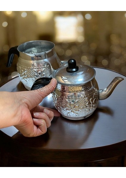 Motif Desenli Şık Kaliteli Alimünyum Çaydanlık Akıtmayan Damlatmayan Alimünyum Çaydanlık
