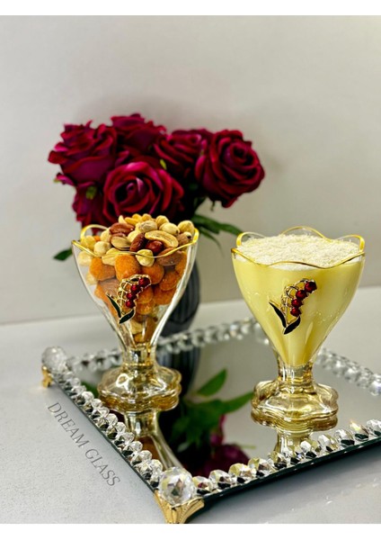 6 Kişilik Yaldızlı Lale Detaylı Bal Renkli Çerezlik & Magnolyalık Takımı fiyatları