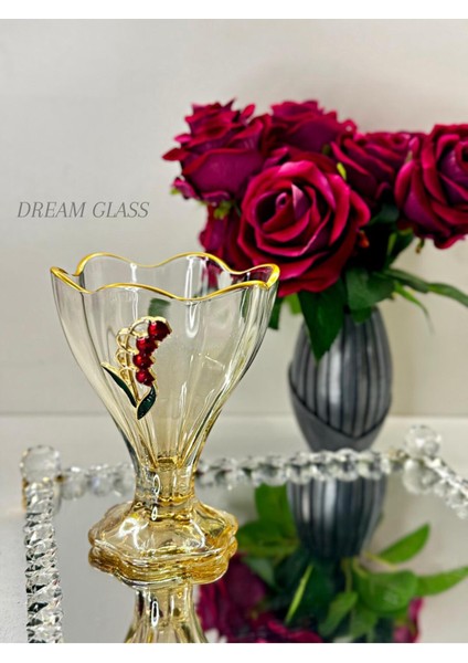 6 Kişilik Yaldızlı Lale Detaylı Bal Renkli Çerezlik & Magnolyalık Takımı modelleri