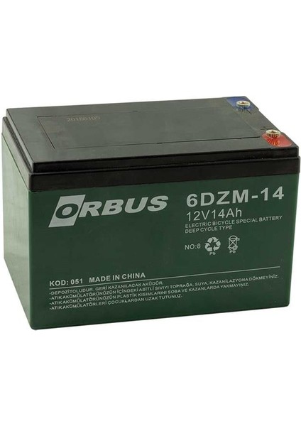 Orbus Kıjo 12 Volt 14 Amper Elektrikli Bisiklet Aküsü (150X97X95 Mm)