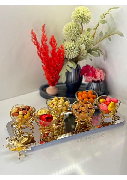 6 Kişilik Gold Dalgalı Lokumluk & Reçellik & Şekerlik
