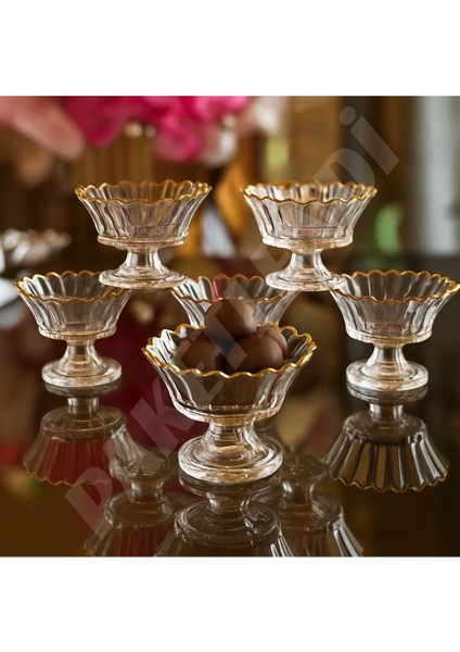 El Yapımı Manolya Gold 6' Lı Ayaklı Cam Şekerlik, Lokumluk, Sunumluk fiyatları