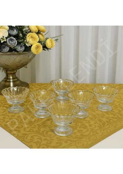 El Yapımı Manolya Gold 6' Lı Ayaklı Cam Şekerlik, Lokumluk, Sunumluk modelleri