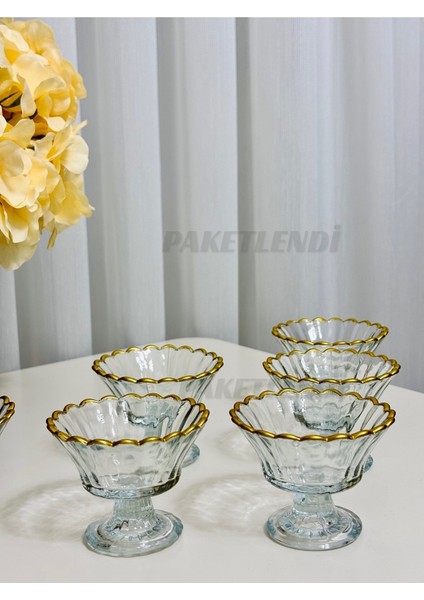 El Yapımı Manolya Gold 6' Lı Ayaklı Cam Şekerlik, Lokumluk, Sunumluk fırsatları