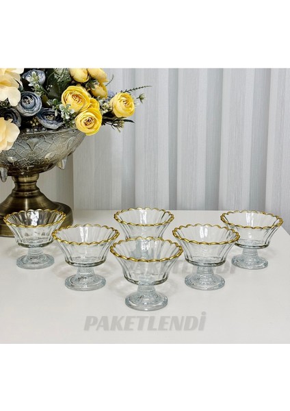 El Yapımı Manolya Gold 6' Lı Ayaklı Cam Şekerlik, Lokumluk, Sunumluk indirimleri