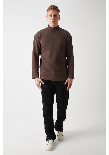 R-5849 Boğazlı Düz Örme Kazak Sweat